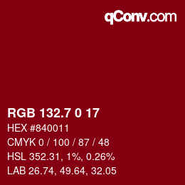 カラーコード: RGB 132.7 0 17 | qconv.com