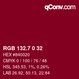 カラーコード: RGB 132.7 0 32 | qconv.com