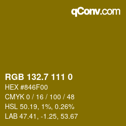 カラーコード: RGB 132.7 111 0 | qconv.com