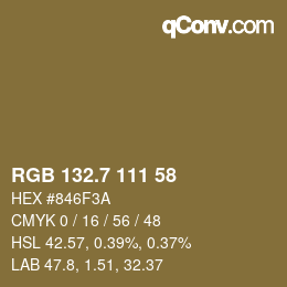カラーコード: RGB 132.7 111 58 | qconv.com