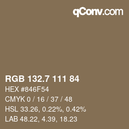 カラーコード: RGB 132.7 111 84 | qconv.com