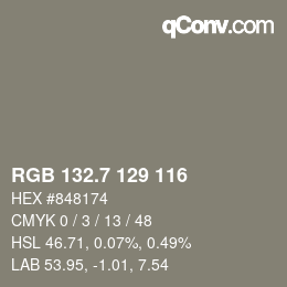 カラーコード: RGB 132.7 129 116 | qconv.com