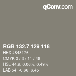 カラーコード: RGB 132.7 129 118 | qconv.com