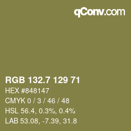 カラーコード: RGB 132.7 129 71 | qconv.com