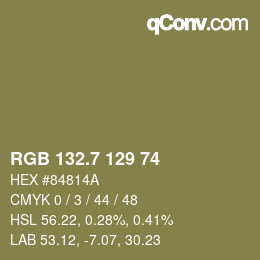 カラーコード: RGB 132.7 129 74 | qconv.com