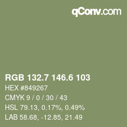 カラーコード: RGB 132.7 146.6 103 | qconv.com