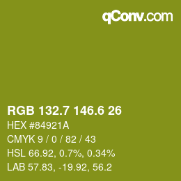 カラーコード: RGB 132.7 146.6 26 | qconv.com