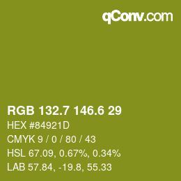 カラーコード: RGB 132.7 146.6 29 | qconv.com