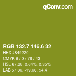 カラーコード: RGB 132.7 146.6 32 | qconv.com