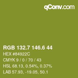 カラーコード: RGB 132.7 146.6 44 | qconv.com