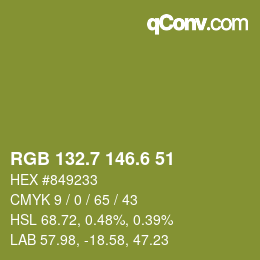 カラーコード: RGB 132.7 146.6 51 | qconv.com