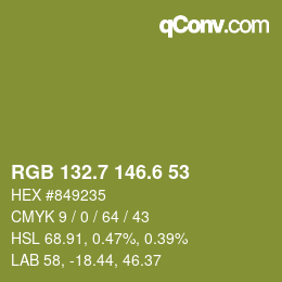 カラーコード: RGB 132.7 146.6 53 | qconv.com