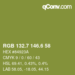 カラーコード: RGB 132.7 146.6 58 | qconv.com