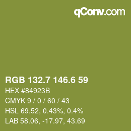 カラーコード: RGB 132.7 146.6 59 | qconv.com