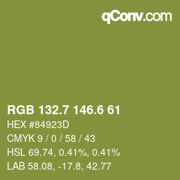 カラーコード: RGB 132.7 146.6 61 | qconv.com