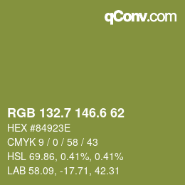 カラーコード: RGB 132.7 146.6 62 | qconv.com