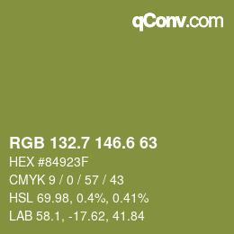 カラーコード: RGB 132.7 146.6 63 | qconv.com
