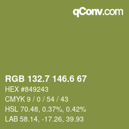 カラーコード: RGB 132.7 146.6 67 | qconv.com