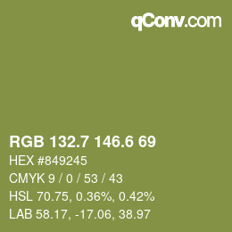 カラーコード: RGB 132.7 146.6 69 | qconv.com