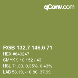 カラーコード: RGB 132.7 146.6 71 | qconv.com