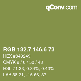 カラーコード: RGB 132.7 146.6 73 | qconv.com