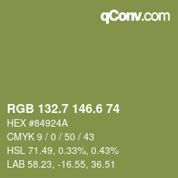 カラーコード: RGB 132.7 146.6 74 | qconv.com