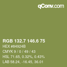 カラーコード: RGB 132.7 146.6 75 | qconv.com