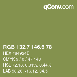 カラーコード: RGB 132.7 146.6 78 | qconv.com