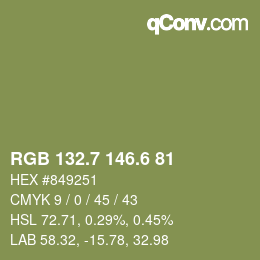 カラーコード: RGB 132.7 146.6 81 | qconv.com