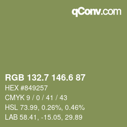 カラーコード: RGB 132.7 146.6 87 | qconv.com