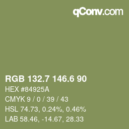 カラーコード: RGB 132.7 146.6 90 | qconv.com