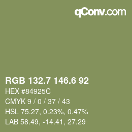 カラーコード: RGB 132.7 146.6 92 | qconv.com