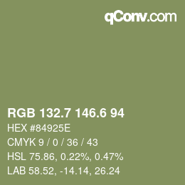 カラーコード: RGB 132.7 146.6 94 | qconv.com