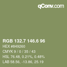 カラーコード: RGB 132.7 146.6 96 | qconv.com