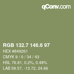 カラーコード: RGB 132.7 146.6 97 | qconv.com