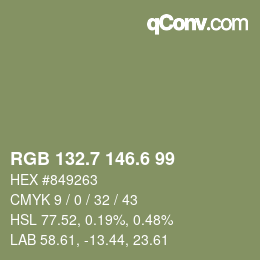 カラーコード: RGB 132.7 146.6 99 | qconv.com