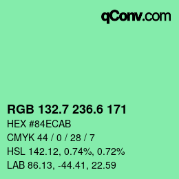 カラーコード: RGB 132.7 236.6 171 | qconv.com