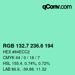 カラーコード: RGB 132.7 236.6 194 | qconv.com