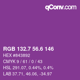 カラーコード: RGB 132.7 56.6 146 | qconv.com