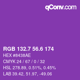 カラーコード: RGB 132.7 56.6 174 | qconv.com