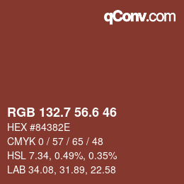 カラーコード: RGB 132.7 56.6 46 | qconv.com
