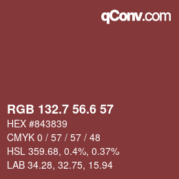 カラーコード: RGB 132.7 56.6 57 | qconv.com