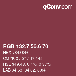 カラーコード: RGB 132.7 56.6 70 | qconv.com
