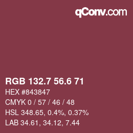 カラーコード: RGB 132.7 56.6 71 | qconv.com