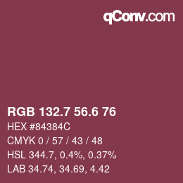 カラーコード: RGB 132.7 56.6 76 | qconv.com