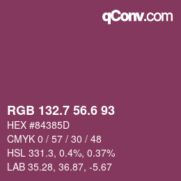カラーコード: RGB 132.7 56.6 93 | qconv.com