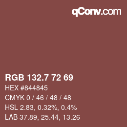 カラーコード: RGB 132.7 72 69 | qconv.com