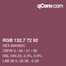 カラーコード: RGB 132.7 72 92 | qconv.com