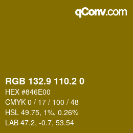 カラーコード: RGB 132.9 110.2 0 | qconv.com