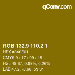 カラーコード: RGB 132.9 110.2 1 | qconv.com